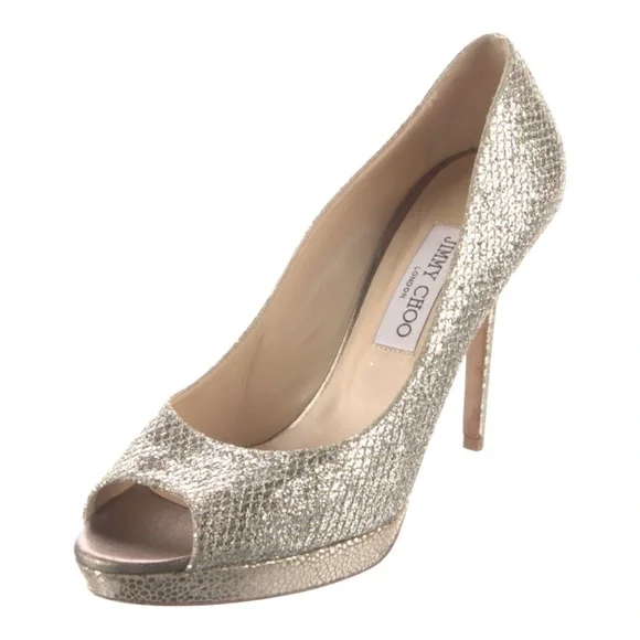 Jimmy Choo Women's Gold Peep Toe Heels - Picture 4 of 5